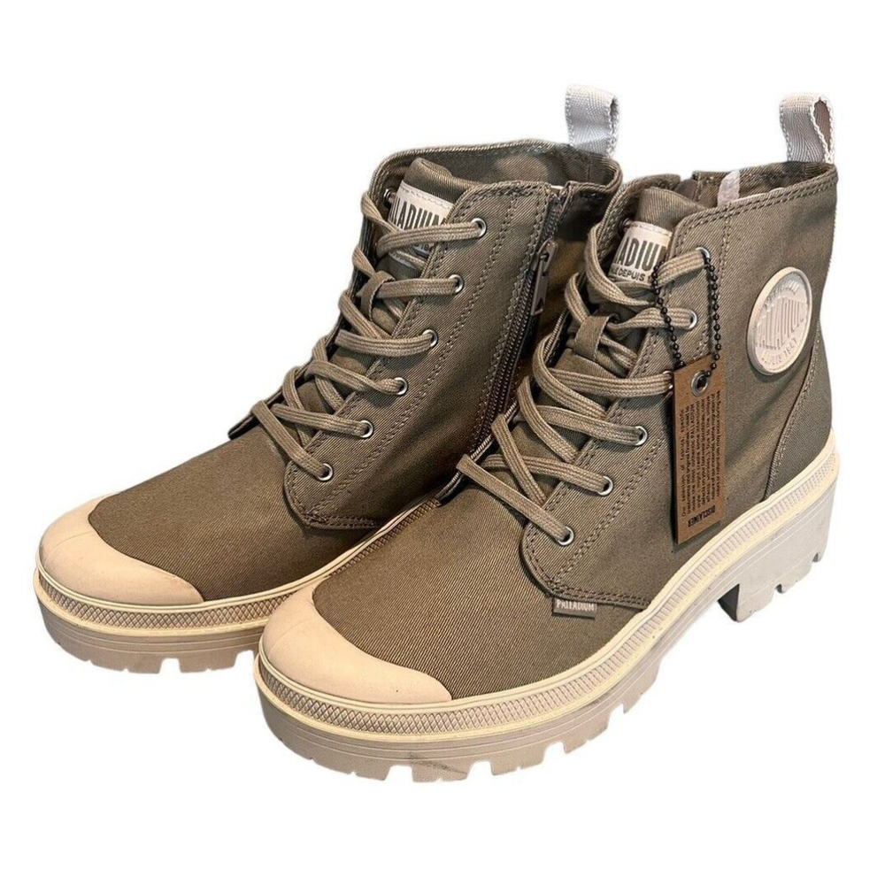 Palladium Boots Womens 9.5 Pallabase Booties High Top Canvas Shoes Olive Green